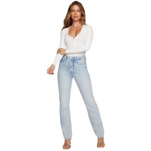 Good American ~ Good Boy high rise button fly light wash jeans